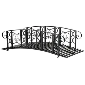 Outsunny 6' Metal Arch Outdoor Garden Bridge, 660 lbs. Weight Capacity, Safety Siderails, Vine Motifs, Easy Assembly for Backyard Creek, Pond
