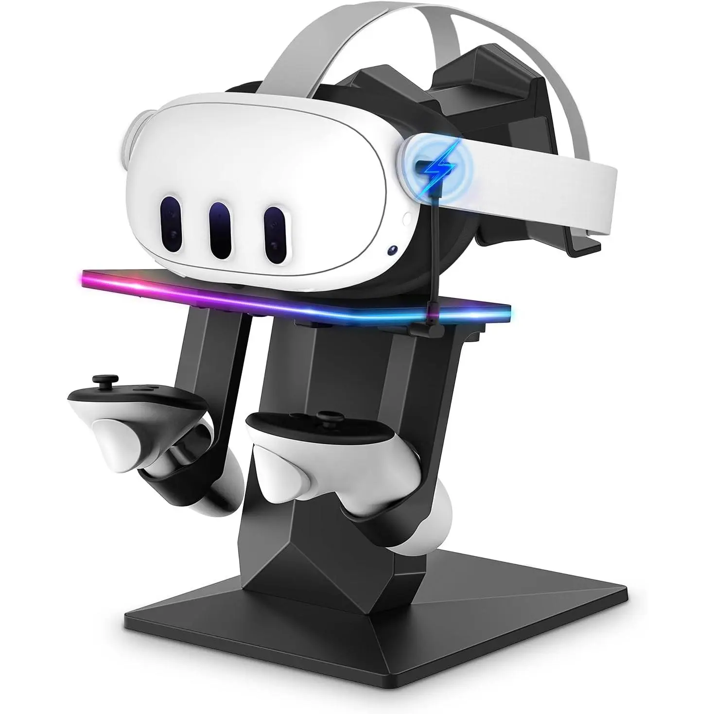 VR Wearable Charging Dock, Vertical RGB Stand for Meta Quest Series (2,3,3S,Pro) with 14 Light Effects, Brightness Control & Type-C Charging Port