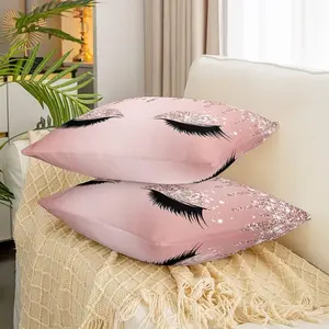 Eyelash Throw Pillow Covers,18"x18" Set of 2 Soft Bling Pink Cushion Covers for Living Room Bedroom,Luxury Bling Shiny Decor Throw Pillowcases
