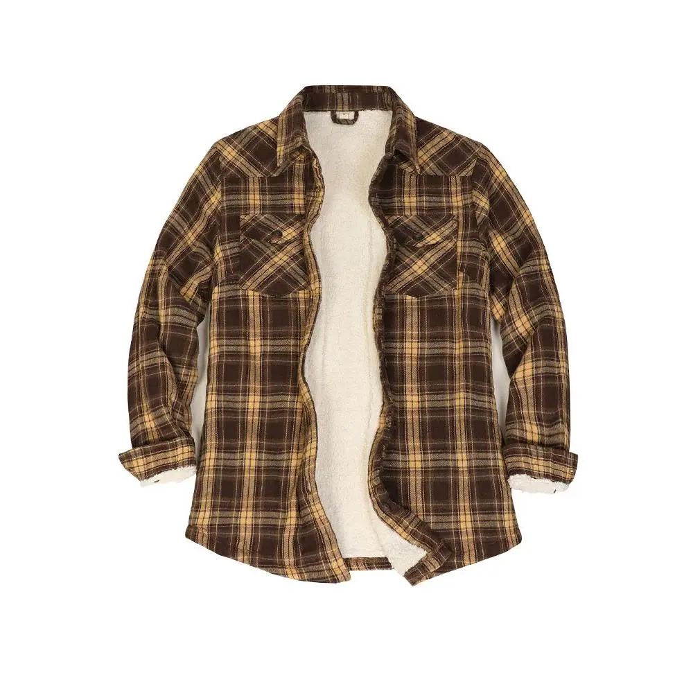 FlannelGo Women's Fitted Light Cotton Long-Sleeve Plaid Flannel Jacket - Sherpa Fleece-Lined, Pleated, Button-Front, Pocket-Equipped Casual Lapel Coat Shirt, Machine Washable, Great Gift For Loved Ones, Cuff Sleeve