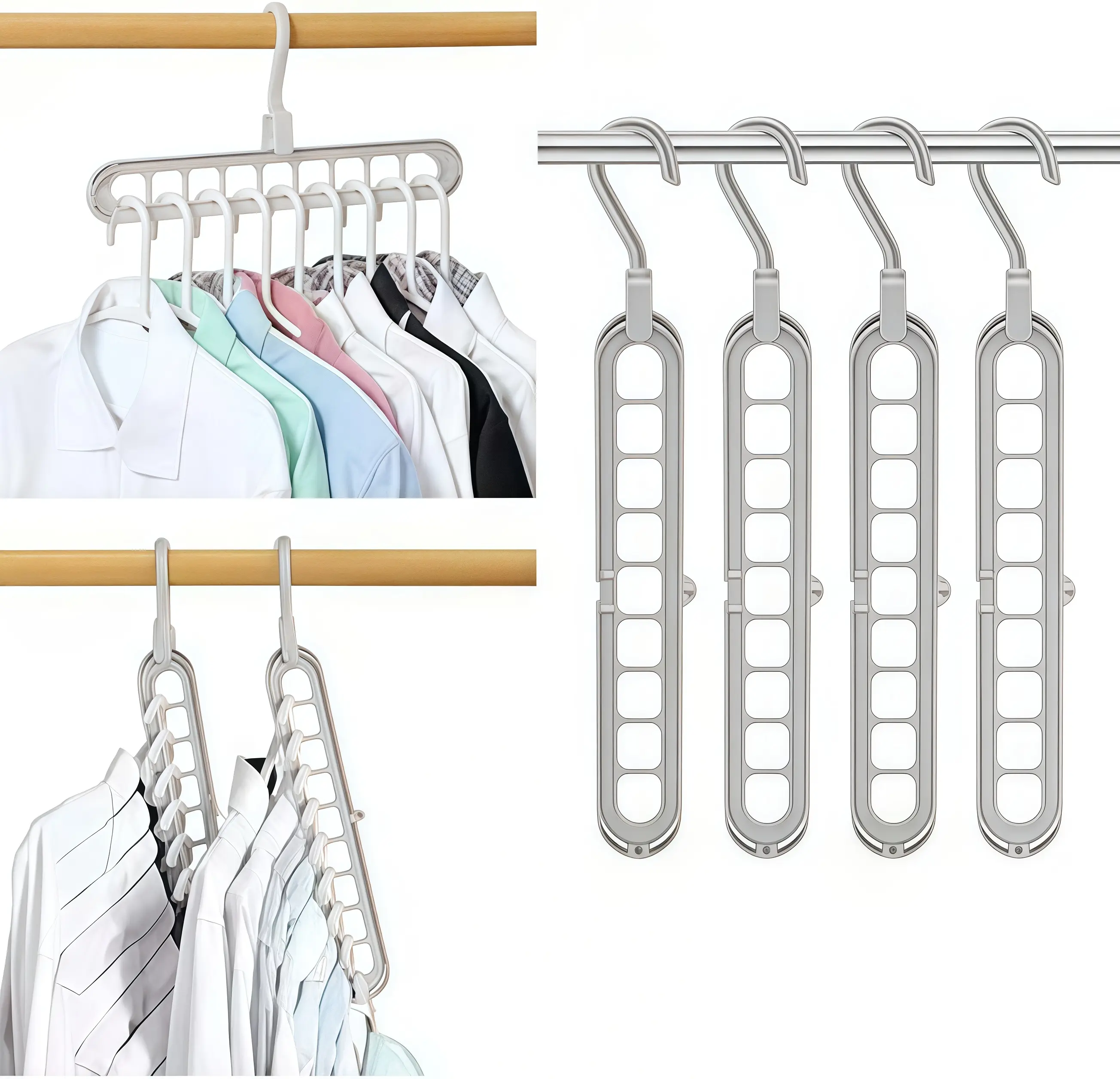 3pcs 9-Hole Rotating Hangers - 360° Rotatable, Durable Porous Stackable, Heavy-Duty Hanging Wardrobe Saver, Bedroom Clothing Storage Organizer Accessory