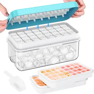 Ice Cube Tray, Freezer Ice Cube Tray Set, Push-Button Ice Cube Tray with Lid and Storage Box for Easy Removal of Ice Cubes, Suitable for Freezing, BPA-Free, Easy to Unmold and Stackable, Kitchenware.