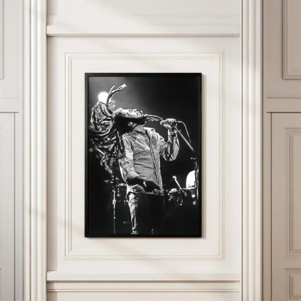 Black and White Reggae Singer Concert Poster Live Music Performance Wall Art Vintage Stage Photography Canvas Print for Bedroom Music Room Studio Office Dorm Gift for Reggae Fans