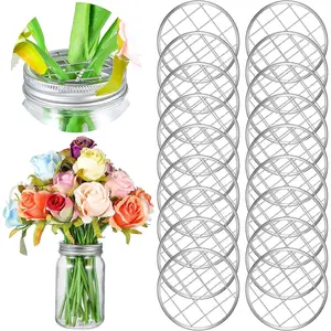 Mason Jar Frog Lid Insert Metal Flower Organizer Frog Lid Insert with Square Grids for Regular Mouth Mason Canning Jars(18 Pieces)