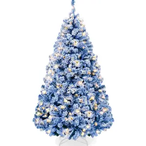Best Choice Products Pre-Lit Blue Christmas Pine Tree w/ Flocked Branches, Warm-White Lights