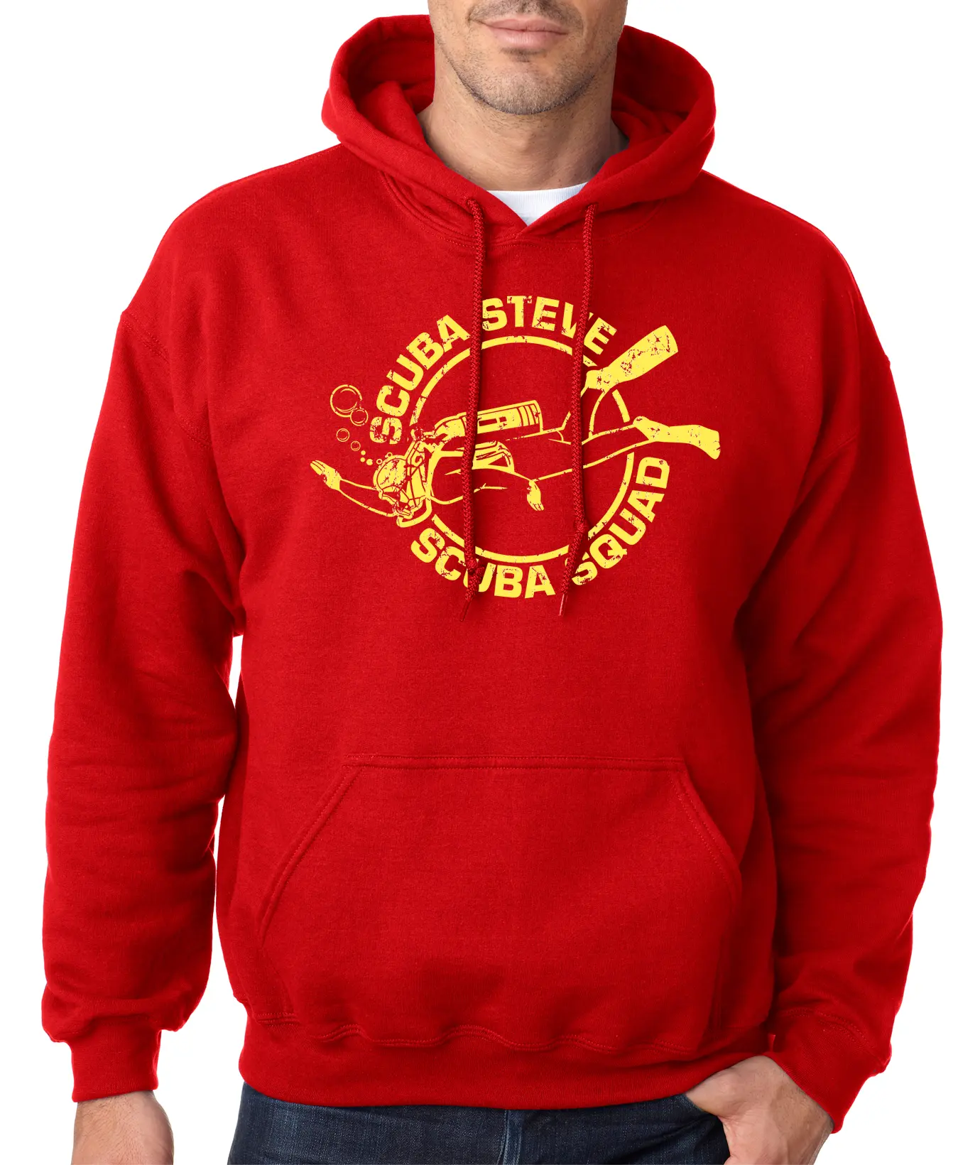 Scuba Steve Scuba Squad Hoodie Funny Diving Hooded Sweater Unisex Vintage Fashion Hoodies Funny Movie Pullover Novelty Sweatshirt Red -