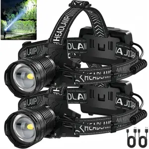 Rechargeable Headlamp(1PCS) , Bright Head Lamp, 90°Angle Head Lights for Forehead, Adjustable Focus Headlight, 4Mode LED Headlamp Rechargeable, Headlamps for Adults Hard Hat Camping Hiking
