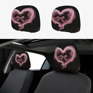 2pcs Whispers of Pink: Heart Shaped Smoke with Delicate Bow Car Seat Pillowcase | Front and Rear Driver Side Protection, Universal Fit, Perfect for Halloween, Christmas, Valentine'S Day Decoration, Car Seat Decorative, Woven Polyester Fiber