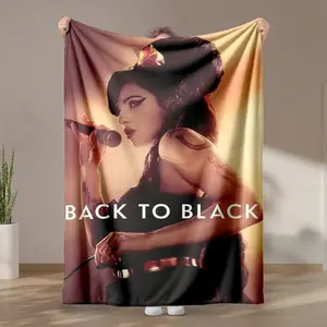 1 piece Amy Winehouse "Back to Black" album cover themed flannel blanket - Oversized comfortable fluffy sofa blanket, suitable for beds and sofas, modern geometric pattern design, all-season multi-purpose use, digital printing, 100% polyester