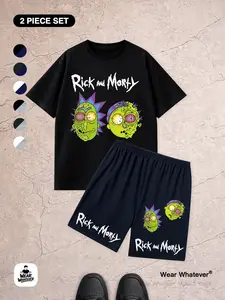 Rick and Morty 「2-Piece Set」Comfortable Breathable Short Sleeve Shorts, Casual Loose-Fitting Home Wear, Ideal for Daily Use