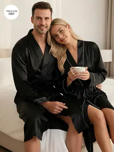 Spring Autumn Couple Long Sleeve Sleep Robe, Solid Color Casual Comfortable Home Wear, New Men's and Women's Robes, Suitable for Home and Hotel