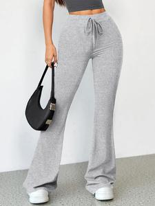 women's high waist flare leg sports tummy control leggings, solid color drawstring high stretch yoga leggings, gym clothes, ladies sportswear for indoor outdoor wear, flared yoga pants, workout clothes women