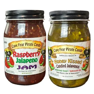 Raspberry Jalapeno Jam and Honey Candied Jalapeno 2-Pack Combo - Sweet Savory Snack, Cape Fear Pirate Candy, Snack Food, Cowboy Candy