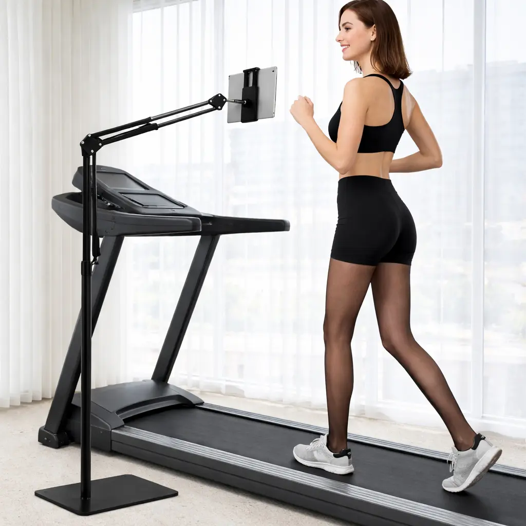 A Versatile Aluminum Floor Stand for Tablets And Phones, Featuring a Flexible Arm That Can Be Adjusted And Rotated 360 Degrees, Designed for Convenience And Ease of Use