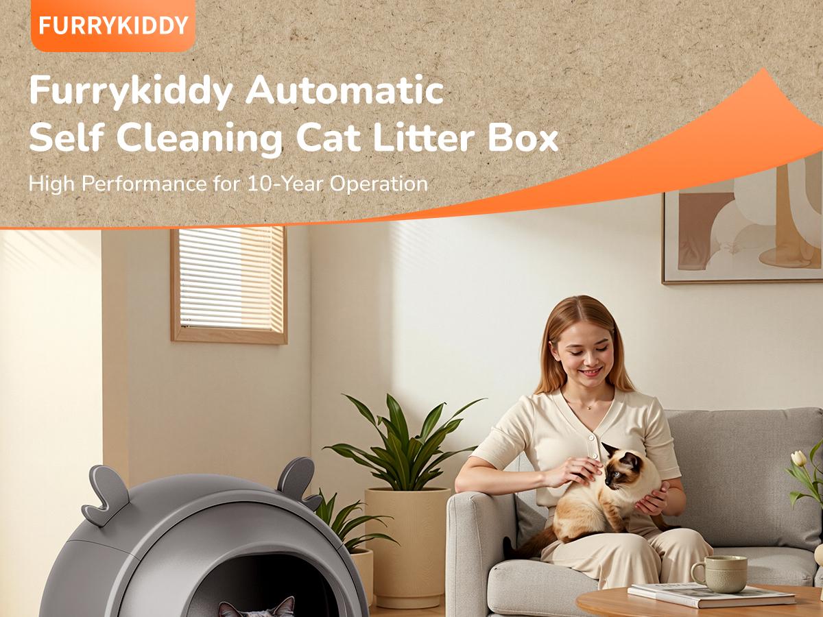 Furrykiddy Automatic Self Cleaning Litter Box, Cat Litter Box with APP Control, 65L Globe & Dual Safety Sensors, Robot Litter Box, 2 Roll Garbage Bags and Litter Mat, <35DB, for Multiple Cats