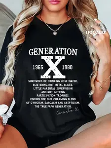 100% Cotton Unisex Proud Gen X 1965 to 1980 Vintage Generation X T-Shirt Casual Top