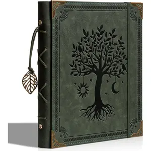 Photo Album 4x6 Leather Scrapbook Album with Writing Space 120 Photos & 30 Sheets DIY Paper Memory Albums Book for Anniversary Travel Vacation Family Tree, Green