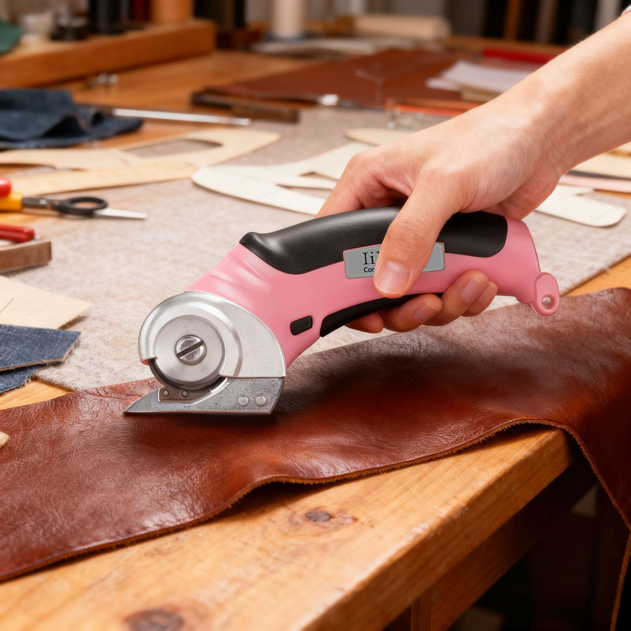 Cordless Electric Scissors, cardboard cutter Heavy Duty Cordless Shears with USB Rechargeable Battery 4V Safety Lock, Non-Slip Grip Cuts Denim, Wool, Leather, Carpet Cardboard, Plastic, 2000mAh, Pink