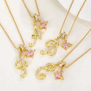 14K Gold Plated 3-Layering Initial A-Z Letter Pendant Necklaces for Women Chain Choker Pink Heart Zircon Adjustable Length Necklace  Mother's Day Gift for gf
