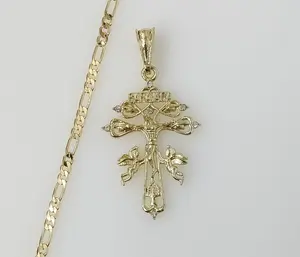 Plated Holy Cross of Caravaca 3mm Figaro Chain Necklace