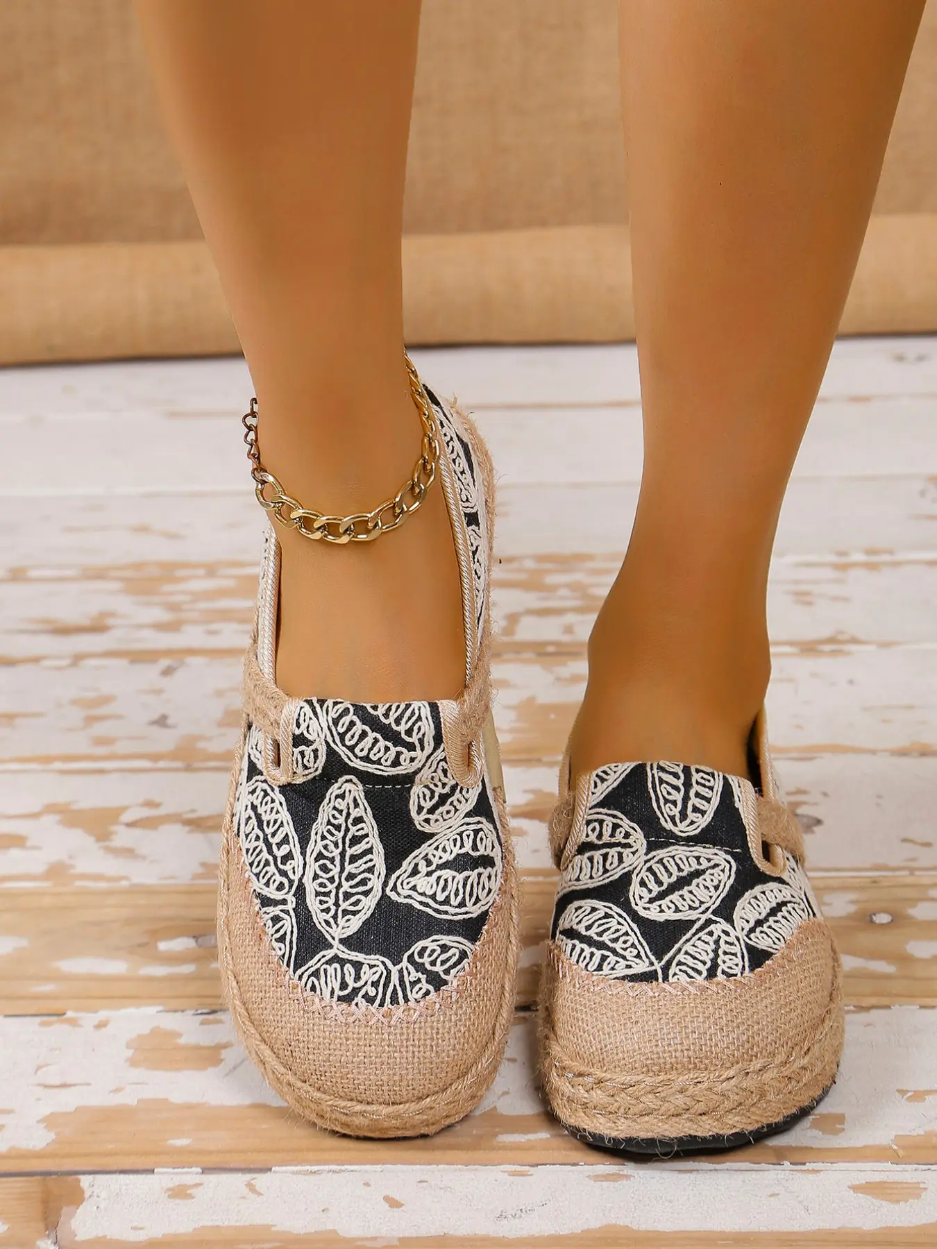 Women's Soft Sole Comfortable Ethnic Style Slip-On Flax Shoes, Lightweight Breathable Retro Fisherman Boots, Casual All Season Footwear, Espadrilles