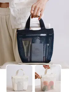 Single Mesh Makeup Bag, Handheld Storage Pouch, Travel Cosmetic Organizer, Portable Beauty Case, Easy-To-Carry Design
