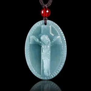 Natural Jade Jesus Crucifix Pendant Necklace Jewelry for Men Women Symbolizing Faith Peace Prosperity Elegant Unisex Spiritual Accessory