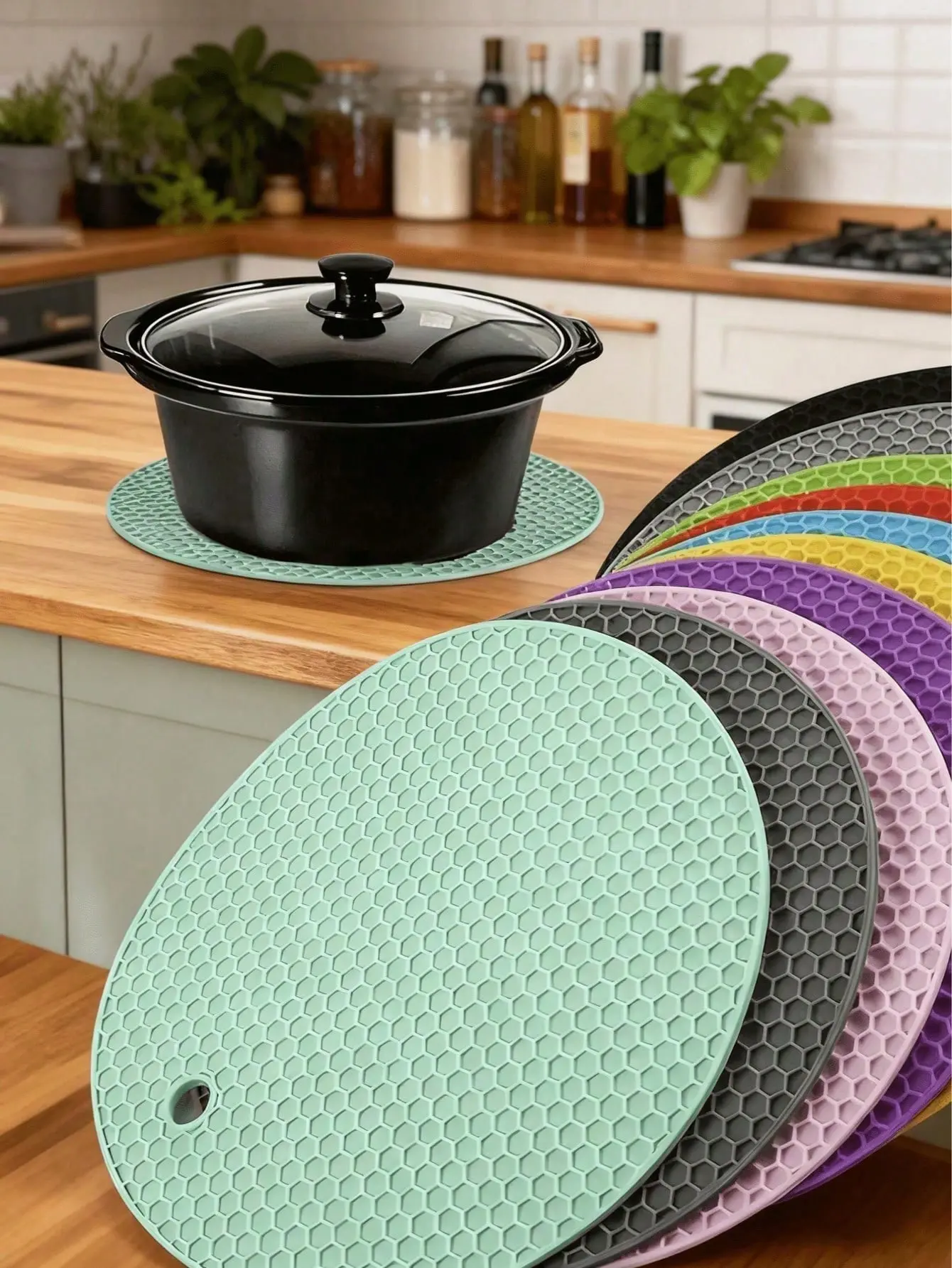 3pcs Silicone Heat-Resistant Round Placemats - Non-Slip Trivet for Pots, Kitchen Countertop Hot Pad, Multi-Purpose Mat for Hot Dishes, Outdoor BBQ Use