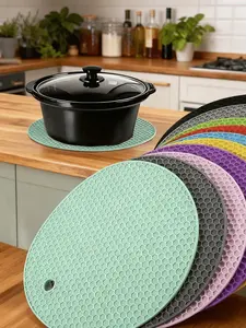 3pcs Silicone Heat Resistant Placemats - Round Non-Slip Pot Holder Mats For Kitchen Countertops & Dining Tables, Multi-Purpose Hot Pad Trivets For Hot Dishes, Outdoor Picnics & BBQ Use