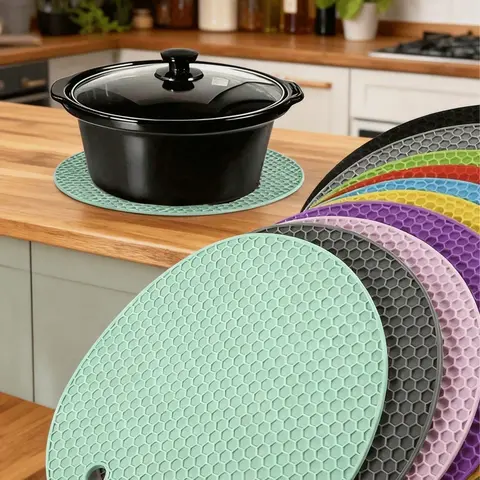 3pcs Solid Round Silicone Placemats - Durable Non-Slip Kitchen Trivets, Heat-Resistant Protectors for Countertops, Multi-Purpose Baking Mats for Pans, Plates
