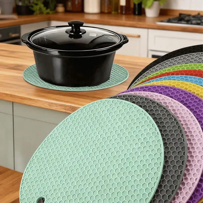 3pcs Solid Round Silicone Placemats - Durable Non-Slip Kitchen Trivets, Heat-Resistant Protectors for Countertops, Multi-Purpose Baking Mats for Pans, Plates