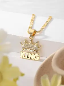 Elegant Crown King Pendant Necklace, Punk Style Copper Plated Zircon Jewelry, Unisex Party Gift Accessory
