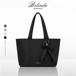 BELINDA Premier Quilted Bow Tote Bag for Women, Lightweight Versatile Puffer Tote, Stylish Bow Work Bag with Padded Laptop Sleeve, Inner Zip Pocket and Bottle Pocket, Office, Travel and Back to School.