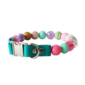 Beaded Pastel Collar for Dogs and Cats - Handmade with Beads and Heavy Duty Wire - Waterproof Dog Collar - Cute Easter Dog Collar