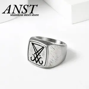 Dropshipping Vintage Sigil Lucifer Rock Ring 316L Stainless Steel Seal of Satan Rings for Men Male Punk Rock Jewelry OSR918