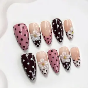 CuraTique | Dot Bloom XR 10PCS Handmade Press On Nails REUSABLE 3D Gel spring 2026 / Prom