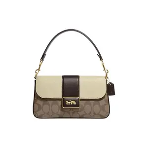 Coach Grace 22 Classic Monogram Canvas and Leather Crossbody Bag for Women, Khaki Brown and White