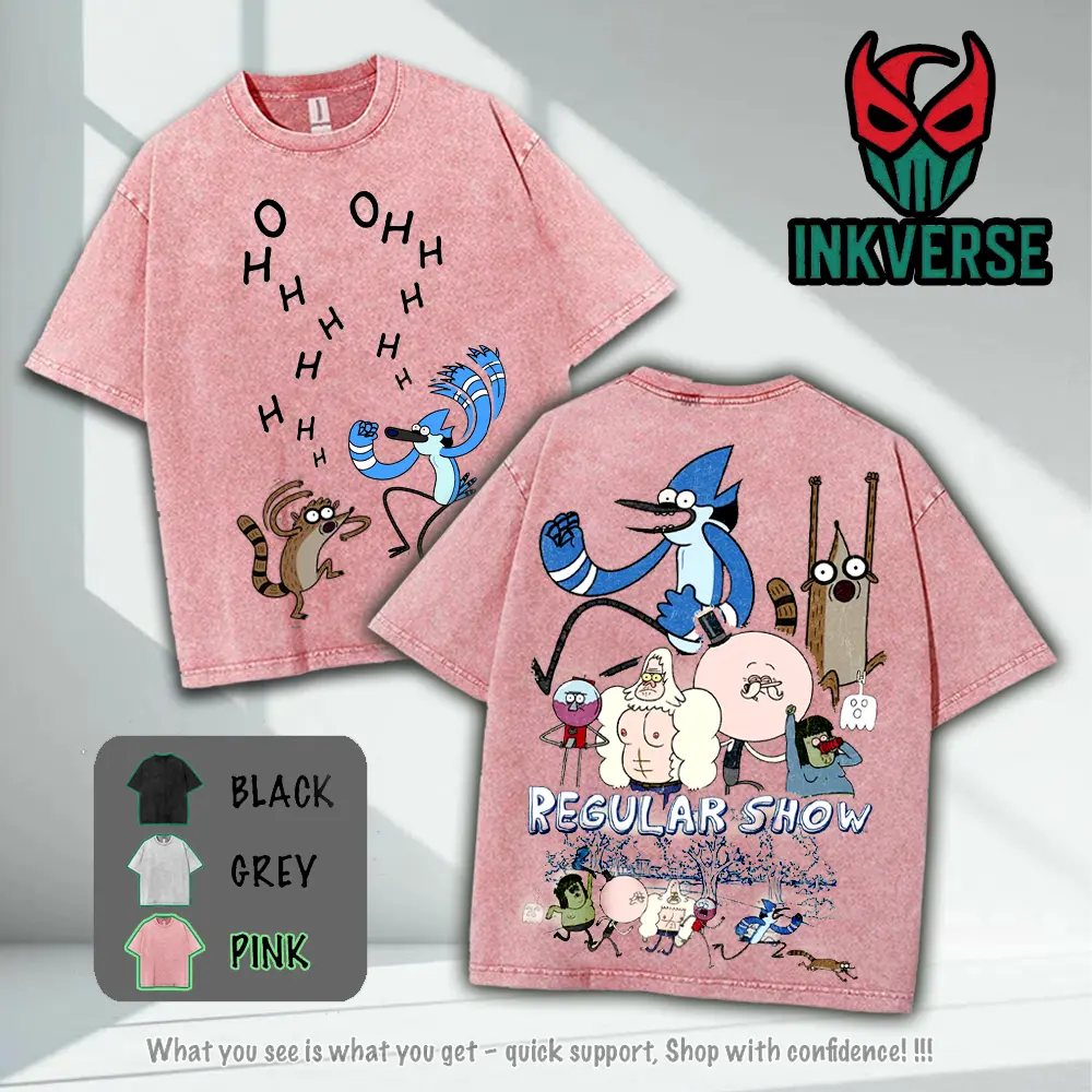 Regular Show v5 Cartoon Series Double Sided Washed T-shirt Hoodie Sweatshirt Tank top - Premium 100% Cotton Apparel | Cartoon Film Streetwear graphic tee merch unisex top