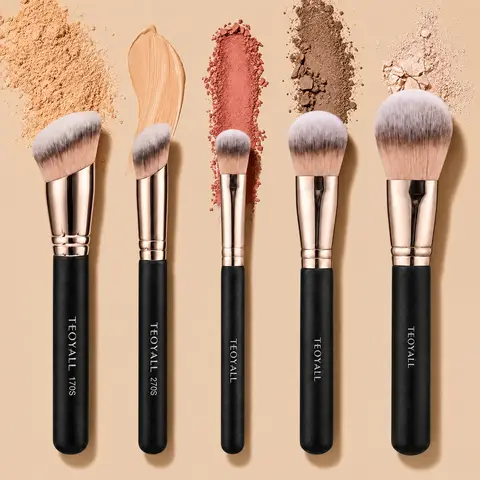 TEOYALL 5-Piece Makeup Brushes Set - Handcrafted High-Density Essential Kit for Beginners, Face Makeup (Foundation, Concealer, Bronzer, Contour, Blush, Setting Powder) - Affordable Prices