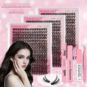 Fluffy Cluster False Eyelash Kit: 40D Mixed-Length Lash Clusters (320 Count) — Includes Adhesive/Sealant & All Tools — At-Home DIY Lash Extension Kit Suitable for All Eye Shapes | TikTok Viral Sensation (9–16mm Mixed Pack)