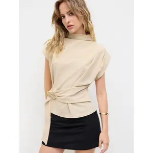 Cider Stand Collar Belted Short Sleeve Top SwimWeek