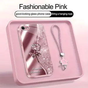 Suitable for [iPhone Se 2] high-end phone case，a beautiful four-leaf clover lanyard is included,printed case, no glitter，exquisite high-quality rose pattern,a variety of colors are available for you to choose from YM99