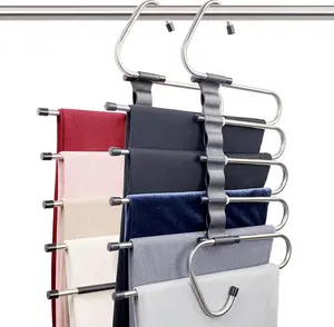 Stainless Steel Magic Pants Hangers - 2-Pack Space-Saving Closet Organizer with Multiple Layers, Multifunctional for Trousers, Scarves, Slacks