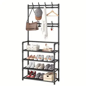 1 Piece, Coat Rack, Entrance Shoe Rack, Entrance Bench Foyer Shoe Rack, Bedroom Shoe Rack with Hooks, Coat Rack Combination, Corridor Shelf for Storing Shoes, Clothes, Coats, Hats, Bags, Umbrellas, Home Ornament