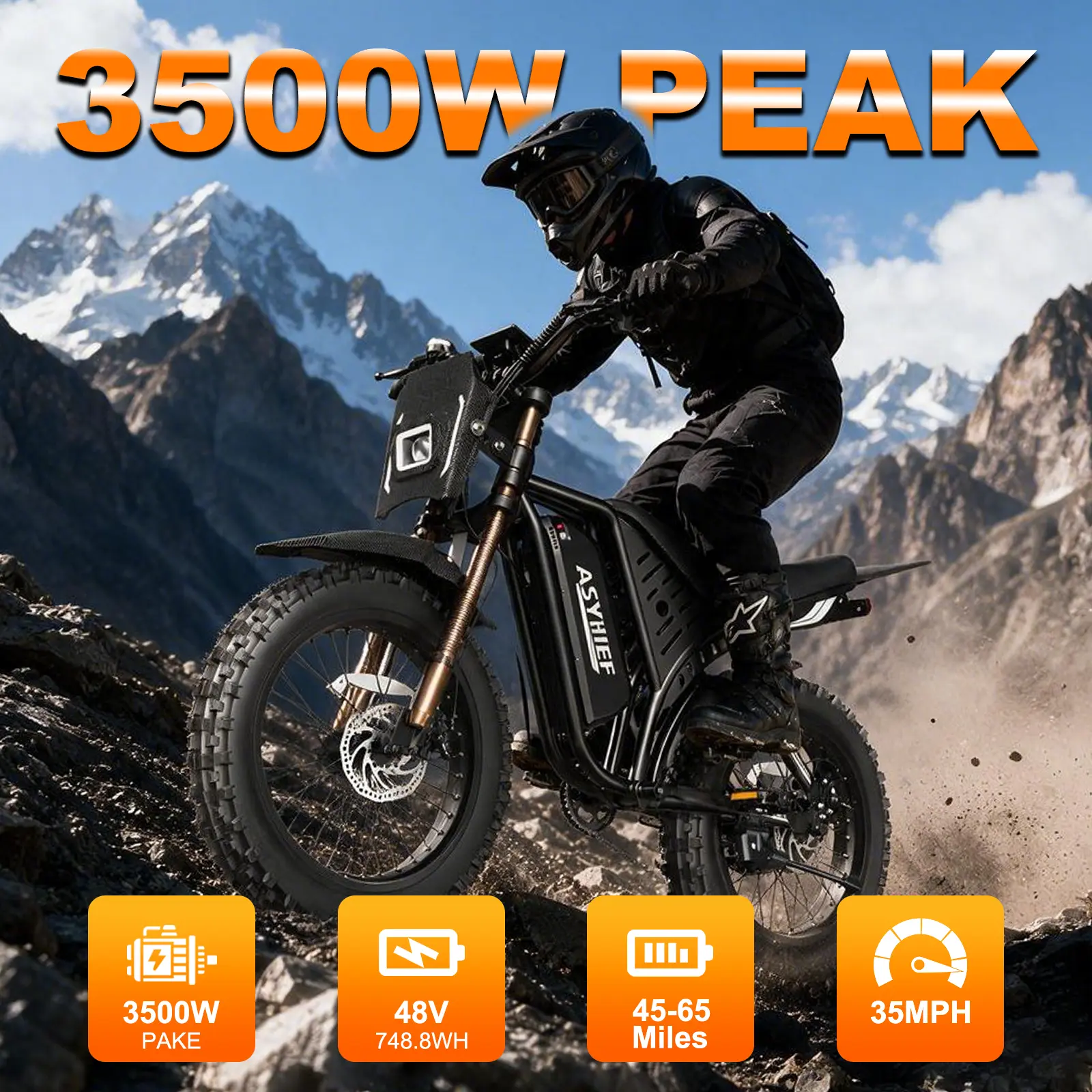 ASYHIEF AX200 3500W Peak Electric Bike for Adults, 35MPH, 48V 15.6Ah Removable UL2849 Battery, 17"x3" Tire All-Terrain Ebike, 7-Speed Gear, LCD Screen NFC Keyless Unlock, Full Hydraulic Suspension, 330LBS Load, All-Terrain Waterproof Off-Road E-Bike