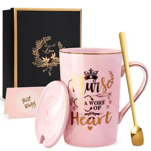 Nurse Gifts for Women, Funny Nurse Mug with Gold Print, Nurses Week Retirement Graduation Appreciation Present, School Nursing Student RN Practitioner, 14oz Pink Marbled Ceramic Cup, Nice Gift Boxed anniversary  gift Drinkware Tumbler graduation  gift