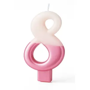 Bright Pink Number 8 Metallic Dipped Birthday Candle, 3.2-Inch