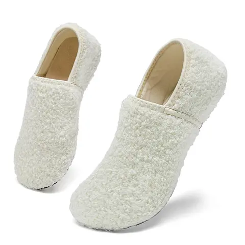 Women's Basic House Slippers, Cozy Fluffy Fabric Slip-Ons, Lightweight & Foldable with Non-Slip Sole for Indoor Outdoor Use