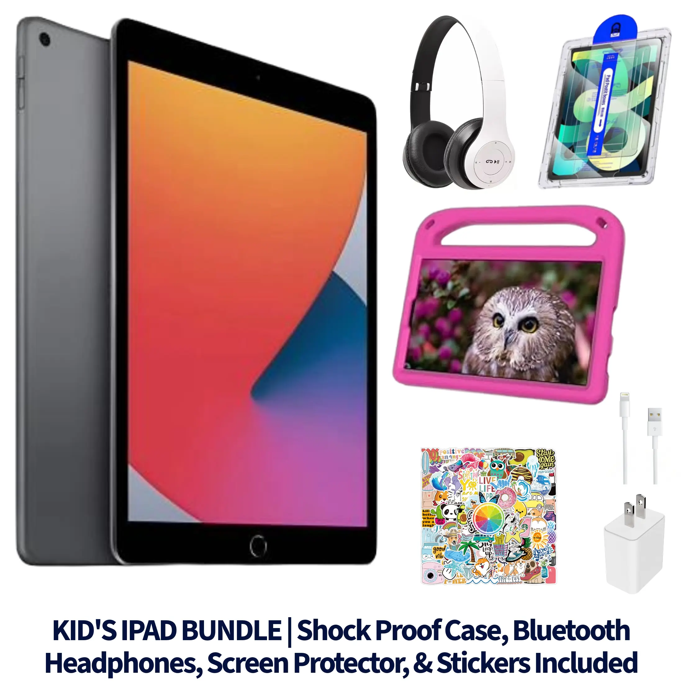 Refurbished Apple iPad 8 8th Gen 32GB Wi-Fi 10.2" Space Gray 2020 Bundle with Headphones Case Stickers & Accessories | (Eco-Friendly Condition)
