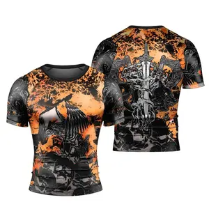 Raven Skull Men's Short Sleeve Rash Guard – Norse-Inspired Design, Bold Raven Skull Graphic, Perfect for Workout, Outdoor Adventure, and Activewear, Ideal Gift for Viking & Mythology Enthusiasts
